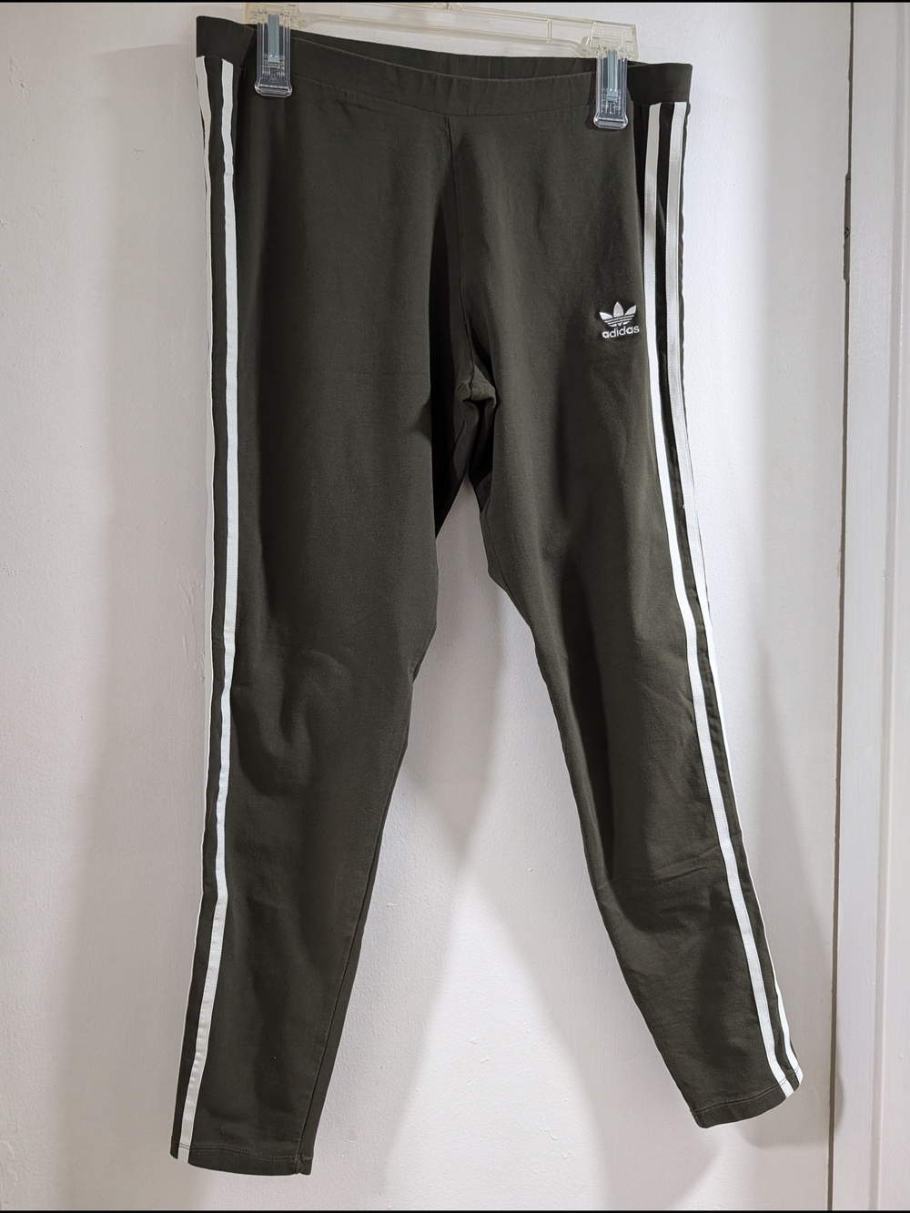 Adidas Women's Olive Green Three-Stripe Leggings